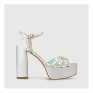 Store Sandalias Plateadas Tarnis Mujer Sandalias